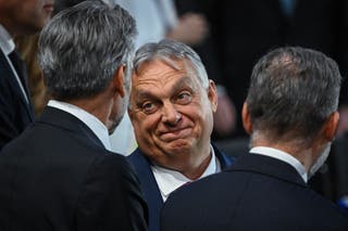 Viktor Orban at a Nato conference in 2024 (file)